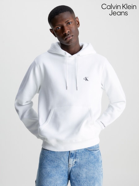 לבן - Calvin Klein Jeans Essential Logo Hoodie (992702) | ‏402‏₪