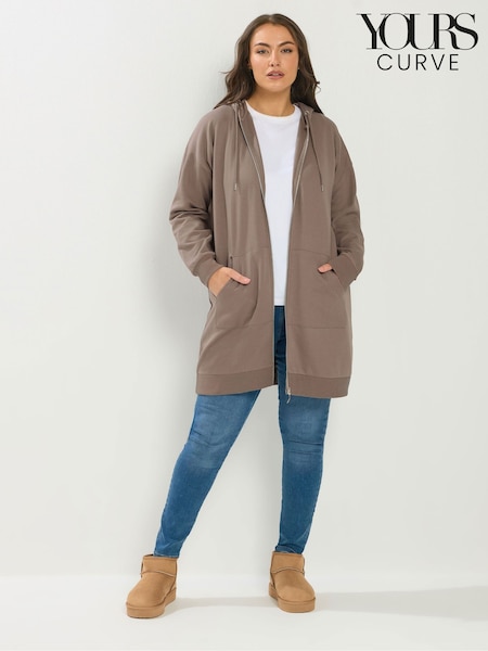 Brown - Yours Curve Longline Zip Through Hoodie