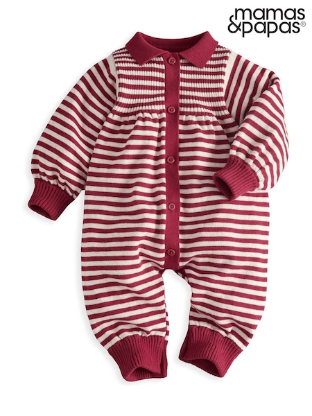 Rot - Mamas & Papas Christmas Striped Knitted Romper