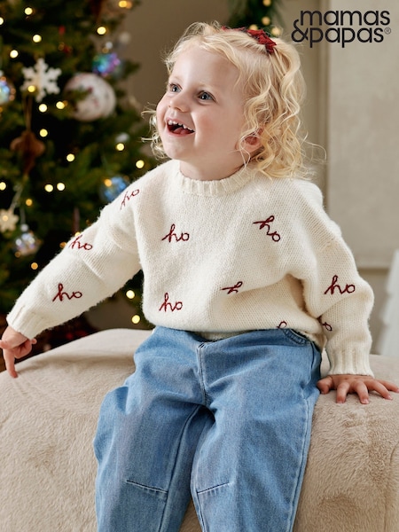 Cream - Mamas & Papas Ho Knitted Christmas Jumper