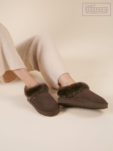Brown - Just Sheepskin Holly Full Back Sheepskin Slippers With Eva Sole
