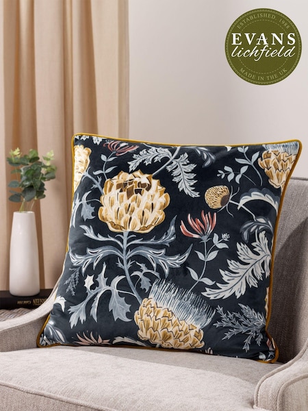 Evans Lichfield Blue Chatsworth Artichoke Floral Piped Cushion (993385) | 129 QAR