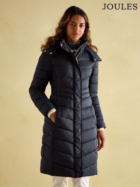 Joules Pembury Navy Blue Showerproof Longline Padded Coat With Hood (993503) | R$ 1,375