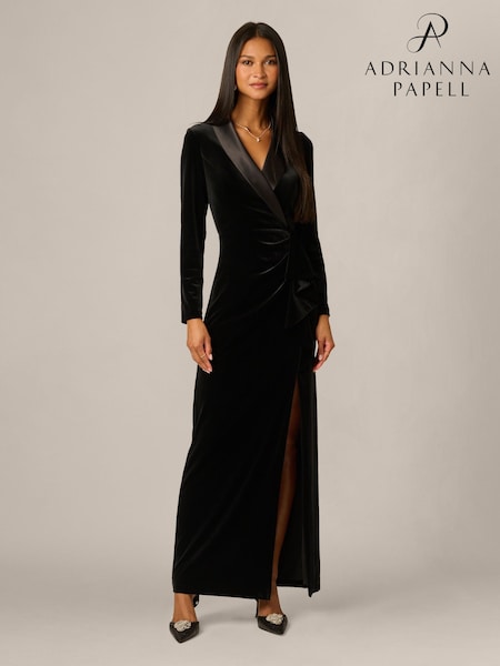 أسود - فستان سهرة توكسيدو مخملي من Adrianna Papell
