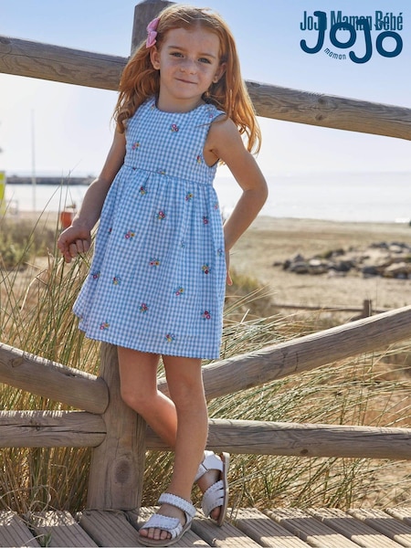 JoJo Maman Bébé Gingham Floral Embroidered Dress (993747) | ‏146 د.إ.‏