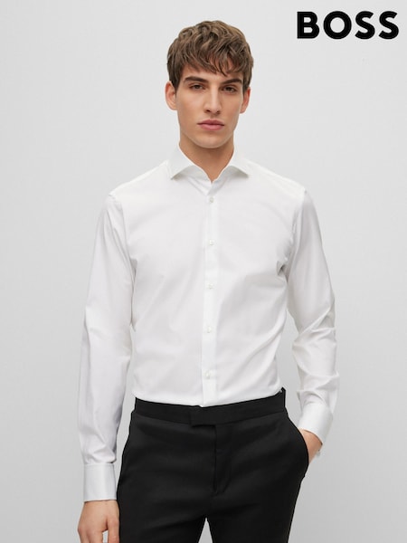 BOSS White Regular Fit Double Cuff Long Sleeve Shirt (993815) | 281 QAR