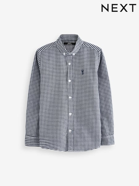 Navy Blue Gingham Long Sleeve Oxford Shirt (3-16yrs) (993846) | €3 - €4