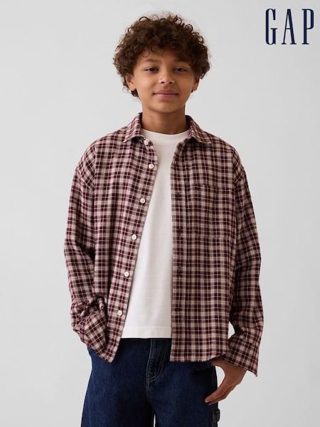Burgundy Check - Gap Relaxed Flannel Shirt (4-13yrs)