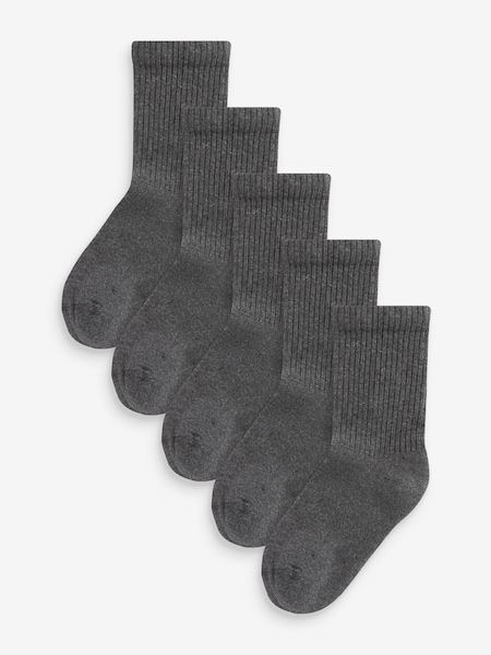 Grey 5 Pack Cotton Rich Cushioned Footbed Ribbed Socks (994198) | €5 - €6.50