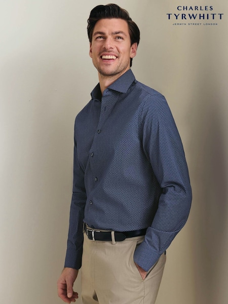 Blue Navy & Sky - Regular Charles Tyrwhitt Geo Non-iron Performance Print Slim Fit Shirt
