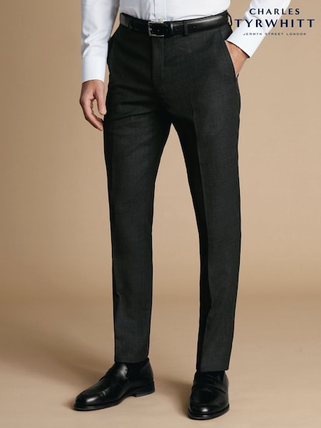Grey - Regular Charles Tyrwhitt Slim Fit End On End Ultimate Performance Suit Trousers