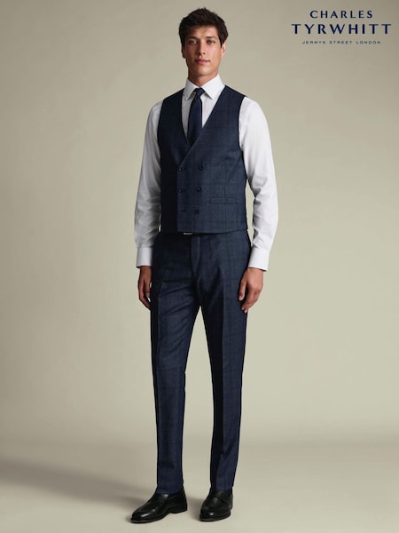 Blue - Regular Charles Tyrwhitt Check Adjustable Fit Ultimate Performance Waistcoat