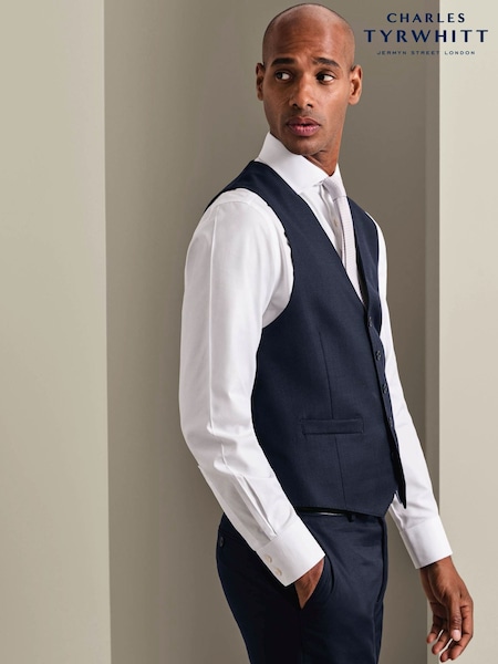 Blue - Regular Charles Tyrwhitt Adjustable Fit Italian Luxury Waistcoat