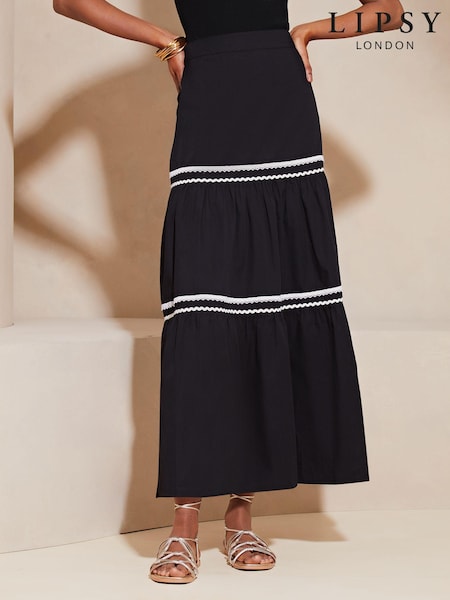 Lipsy Black Petite Tiered Midi Skirt (994578) | €25