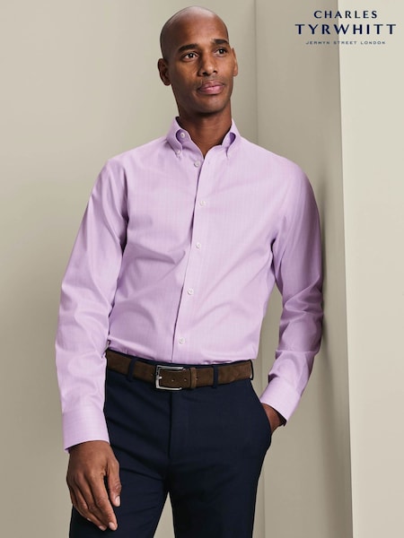 Purple - Regular Charles Tyrwhitt Prince Of Wales Non-iron Stretch Pinpoint Oxford Slim Fit Shirt