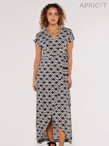 Apricot Grey & Black V-Neck Short Sleeve Wrap Dress (994810) | €44