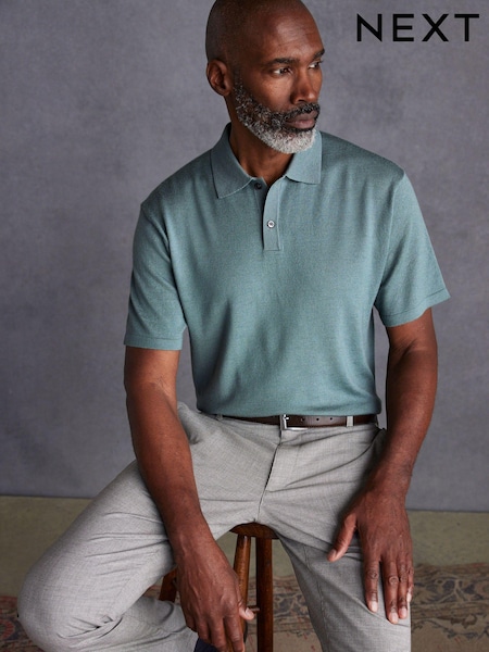 Sage Green Knitted Signature Merino Wool Regular Fit Polo Shirt (995062) | €22