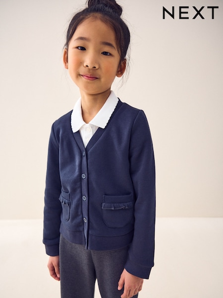 Mornarsko modra - Cotton Rich Frill Pocket Jersey School Cardigan (3-16yrs) (995231) | € 11 - € 17