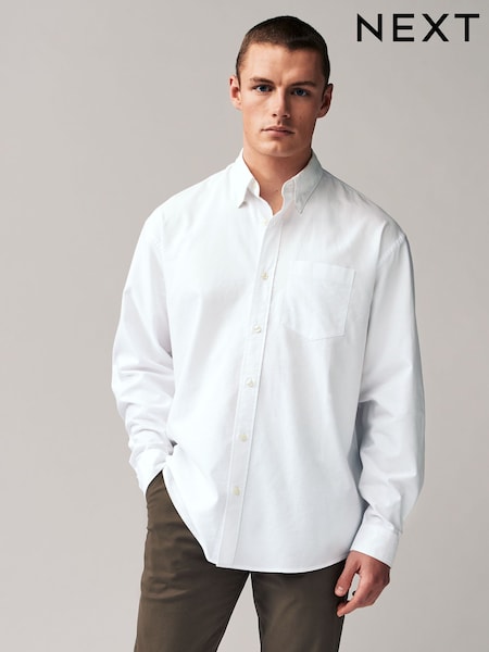 White Relaxed Fit Long Sleeve 100% Cotton Oxford Shirt (995434) | € 6