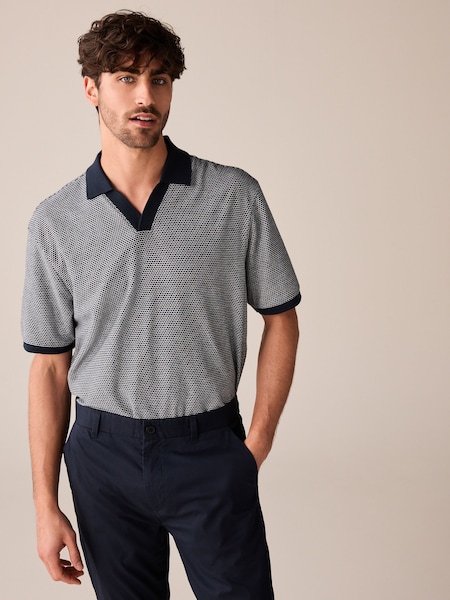 Navy Cuban Collar Textured Short Sleeve Polo Shirt (995574) | €5
