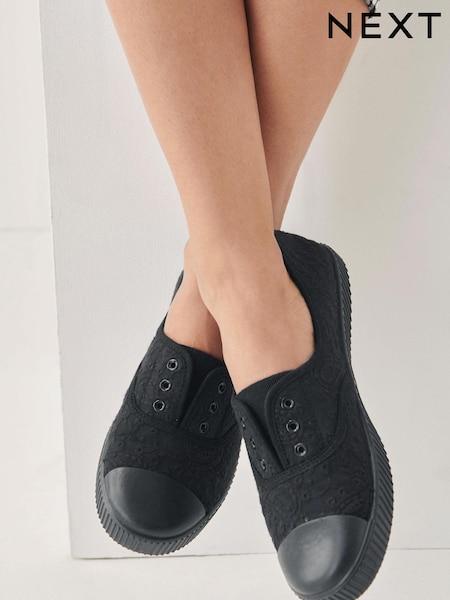 Черный - Slip-On Embroidered laceless Canvas Trainers (995666) | €8