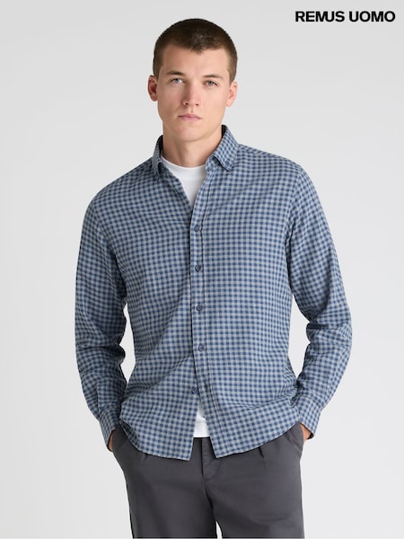 Blue - Regular Remus Uomo Tapered Fit Long Sleeve Smart Shirt