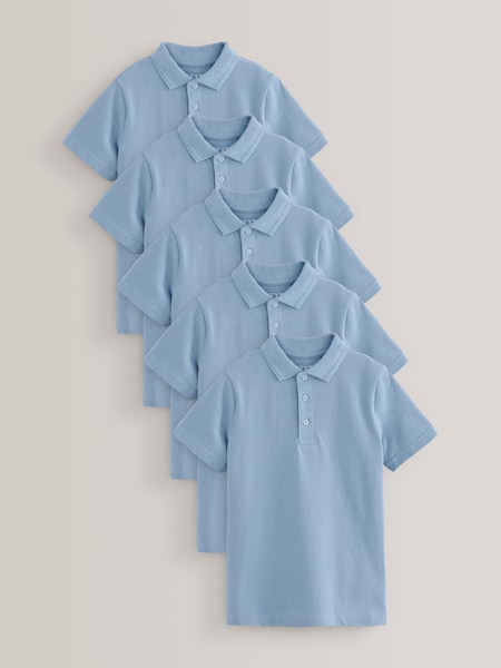 Azul - Cotton School Short Sleeve 100% Cotton Polo Shirts 5 Pack (3-16yrs) (996493) | 21 € - 37 €