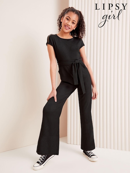 Lipsy Crinkle Texture Jersey Trim Crew Neck Jumpsuit (5-16yrs) (996647) | 8 € - 10 €