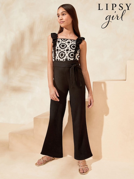 Lipsy Black/White Crochet Jersey Jumpsuit (5-16yrs) (996659) | €23 - €30