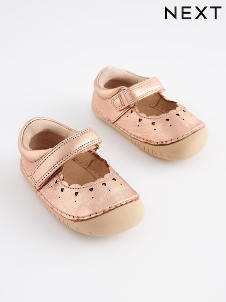 Rose Gold Pink Leather Wide Fit (G) Crawler Mary Jane Shoes (996959) | €17