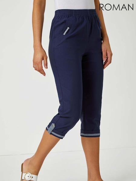 Roman Dark Blue Cropped Stretch Capri Trousers (997021) | AED116