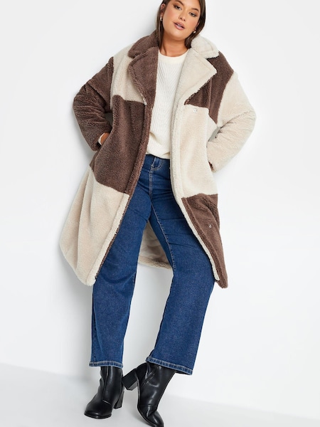 Yours Curve Brown Checkerboard Midi Borg Coat (997163) | €44.50