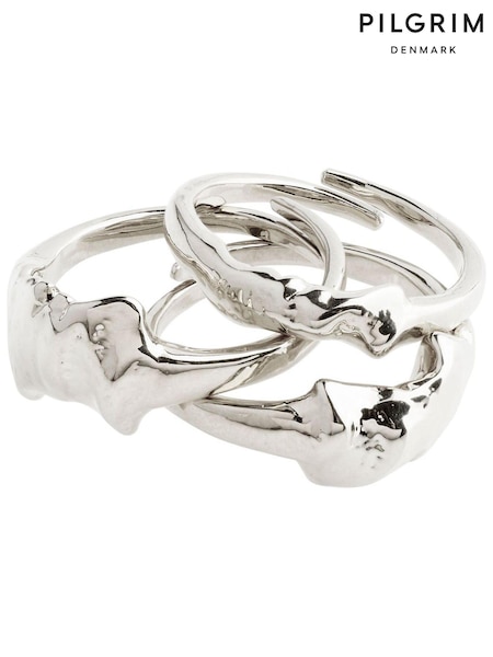 PILGRIM Silver Tone Anne Recycled Adjustable Ring 3-In-1 Set (997433) | 11 €