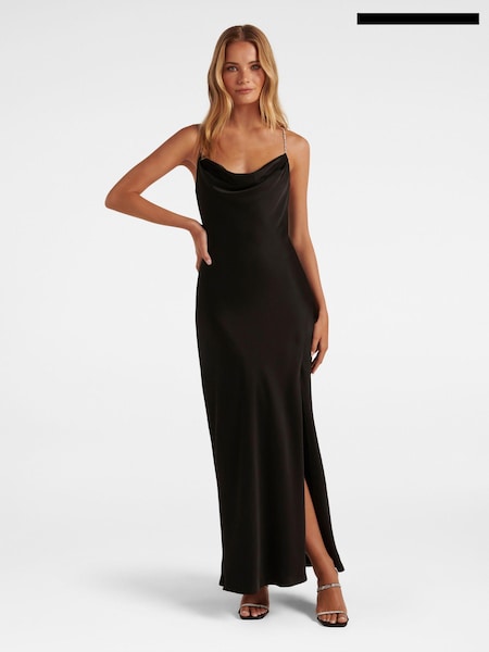 Forever New Black Hannah Diamante Strap Satin Dress (997870) | €70