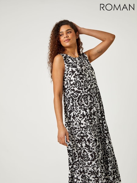 Roman Patterned Tiered Smock Midi Dress (997898) | 313 LEI