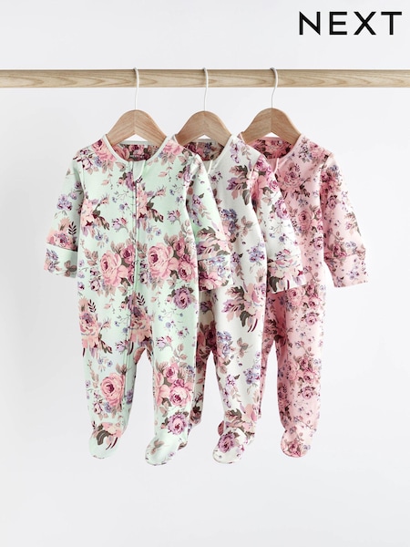 Floral Baby Two Way Zip Sleespuits 3 Pack (0mths-2yrs) (998159) | AED67 - AED74