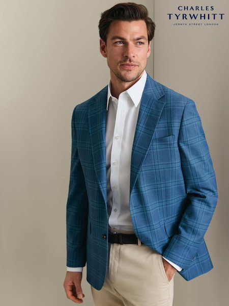 Blue - Regular Charles Tyrwhitt Check Lightweight Wool Slim Fit Jacket