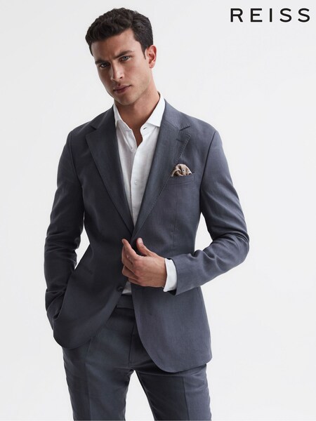 Reiss Airforce Blue Kin Slim Fit Single Breasted Linen Blazer (998357) | € 465