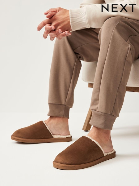 חום בהיר - Borg Lined Mule Slippers (998798) | ‏69‏₪