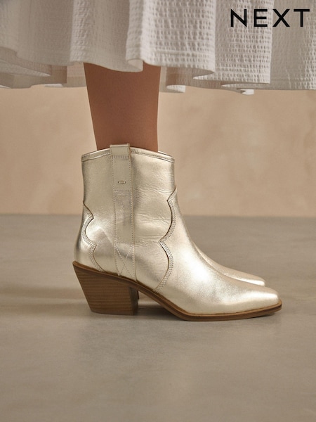 Champagne Gold Boho Extra Wide Fit Forever Comfort® Leather Ankle Cowboy Boots (999045) | €63
