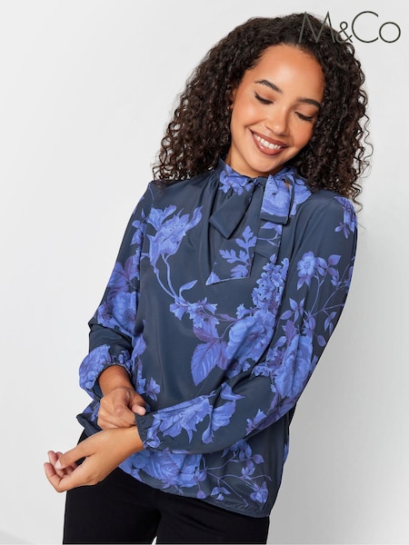 M&Co Blue Bow Neck Bubble Hem Blouse (999175) | €12