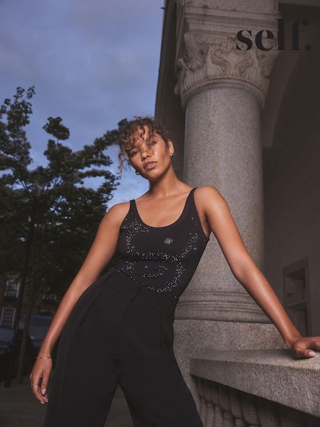 self. Black Diamante Bodysuit (999512) | €20