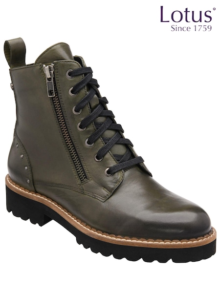Lotus Green Leather Zip-Up Ankle Boots (999768) | €65