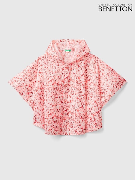 Benetton Pink Heart Print 100% Cotton Showerproof Poncho (999943) | 64 QAR