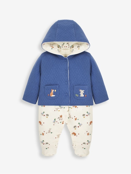 JoJo Maman Bébé Indigo 2-Piece Woodland Sleepsuit & Embroidered Pocket Jacket Set (9BP530) | €45