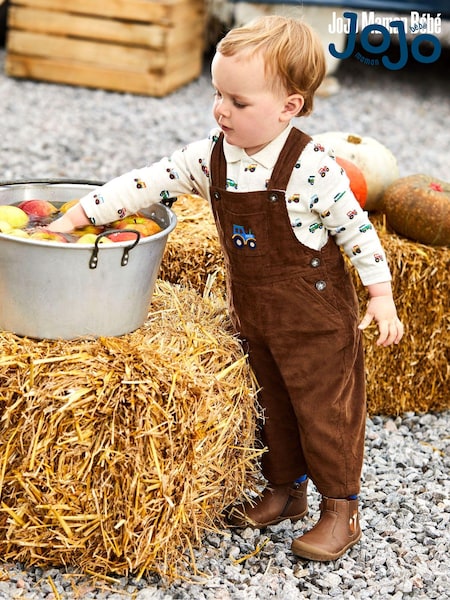 JoJo Maman Bébé Toffee Brown Tractor Embroidered Pocket Cord Dungarees (9BZ046) | 1,488 UAH