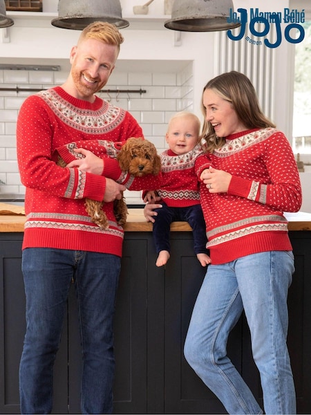 JoJo Maman Bébé Red Knitted Christmas Reindeer Fair Isle Pattern Pets Jumper (9EG288) | €0
