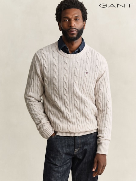 Natural - Regular Gant Lambswool Cable Knit Jumper
