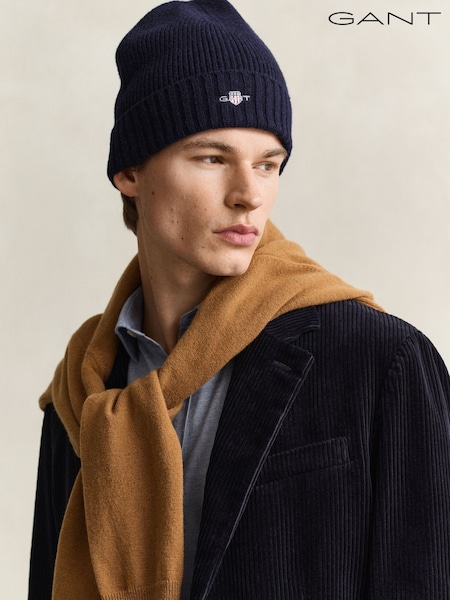 Blau - Regular Gant Shield Logo Wool Blend Beanie Hat