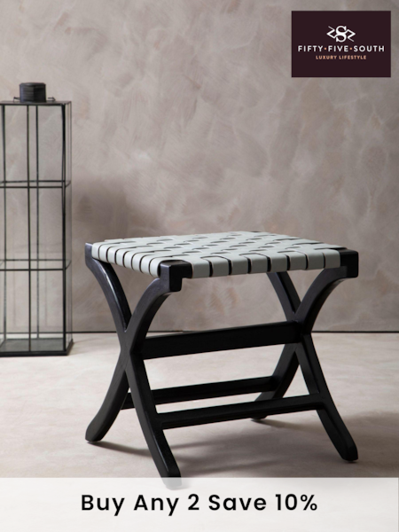 Fifty Five South Black Kendari Leather Stool (A01016) | €286